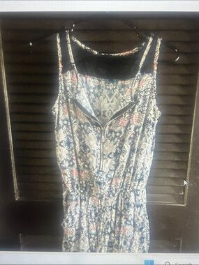 Sleeveless Blue and White Floral Mini Dress with Front Zip